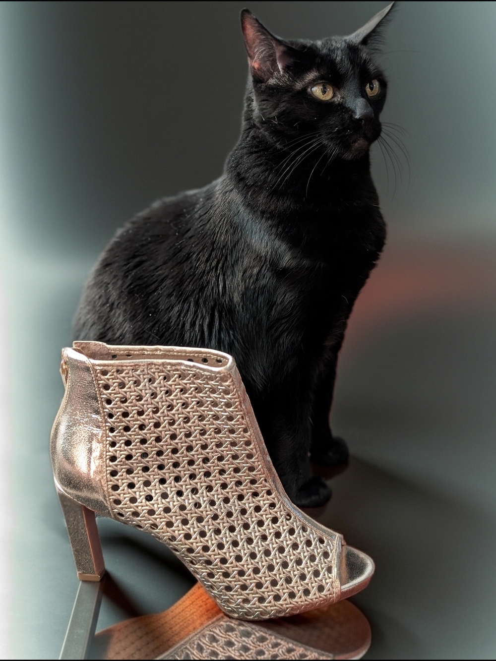 Never Worn BCBGMaxAzria Gold Peep-Toe Ankle Bootie With Basket weave Detail